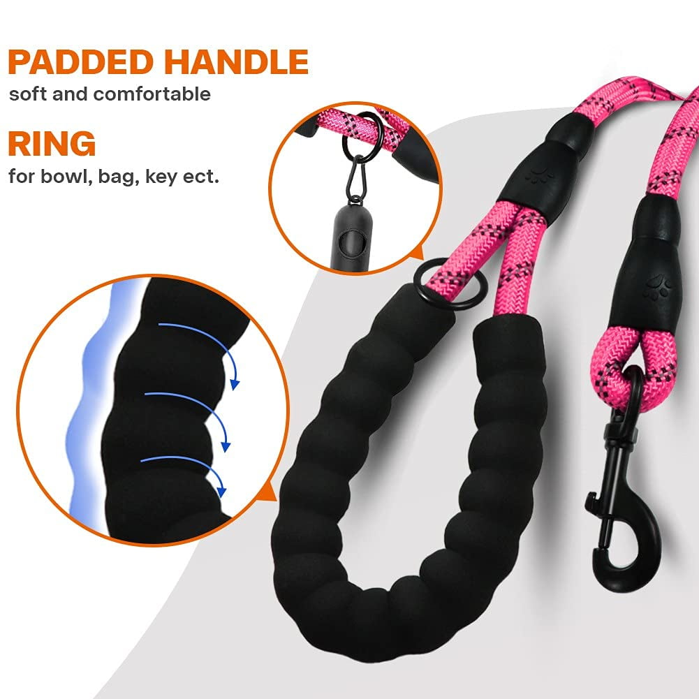ZOUYUE Rope Dog Leash 5 FT with Comfortable Padded Handle, Highly Reflective Threads Dog Leash for Large/Medium Dogs, 1/2 inch, Multi-Color