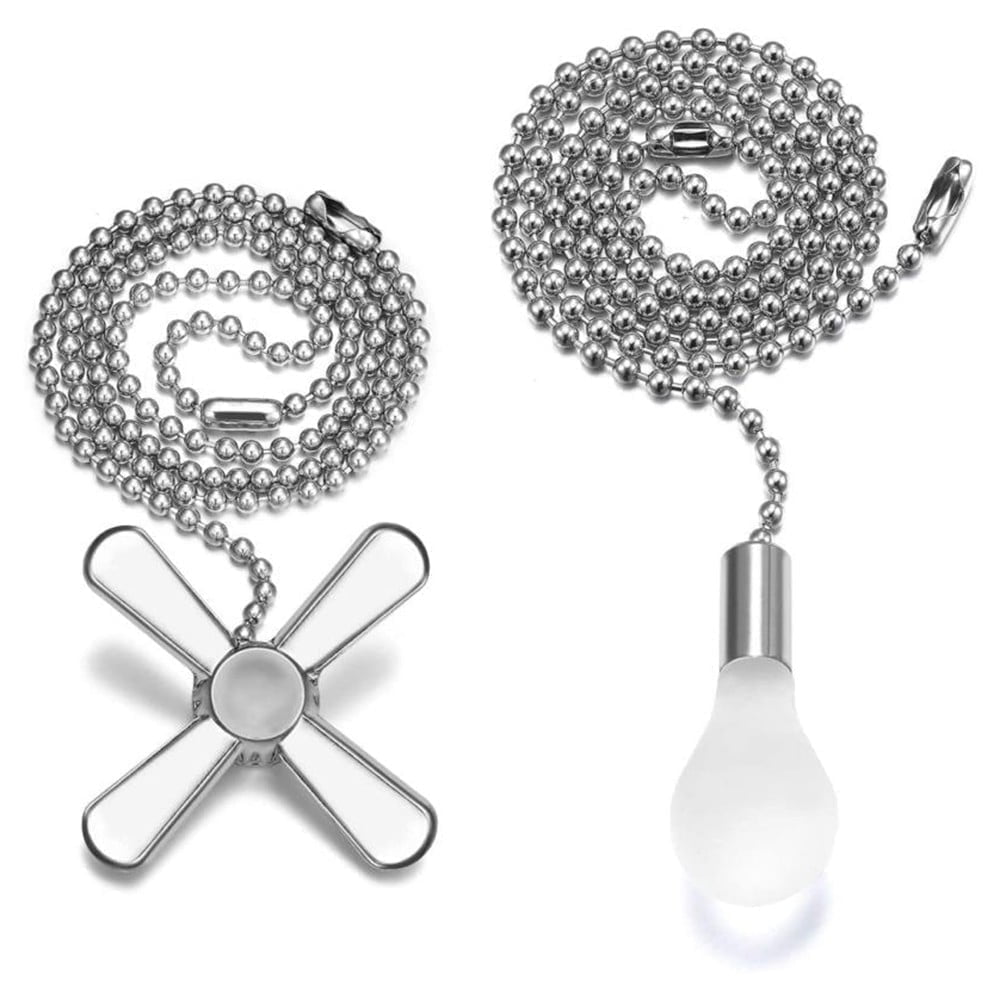 1 Pcs Ceiling Fan Pull Chain Beaded Ball Extension Chains with Light Bulb and Fan Cord,Silver