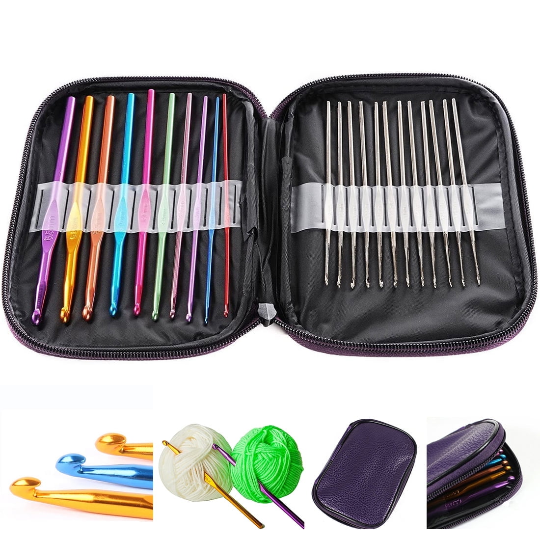 1 Set 22pcs Colorful Aluminum Crochet Hooks Needles Knit Weave Craft Yarn Tools