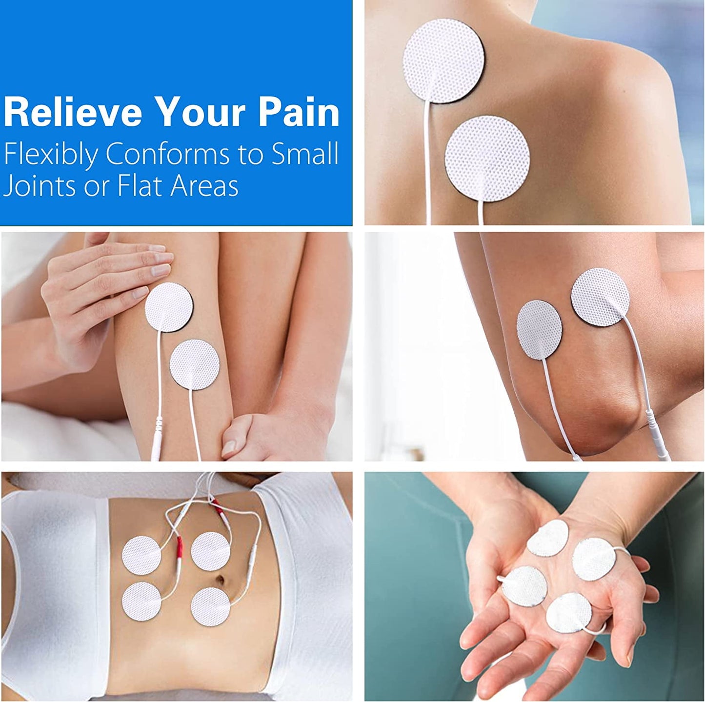 ZOUYUE TENS Unit Pads, 40PCS Round Electrodes Pads, 1.25 Reusable Carbon Electrotherapy Pads for EMS Muscle Stimulator, with 2.0 mm Pigtail Connectors