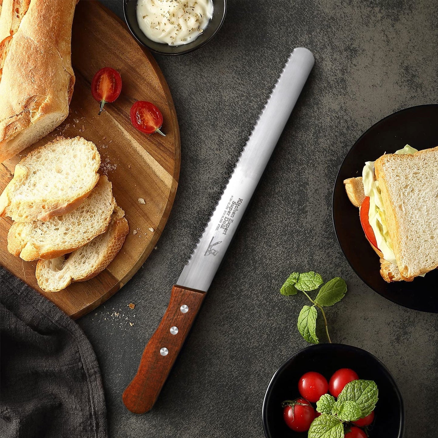ZOUYUE Ultra Sharp Serrated Bread Knife for Homemade Bread with 10.5 Inch Wide Wavy Edge
