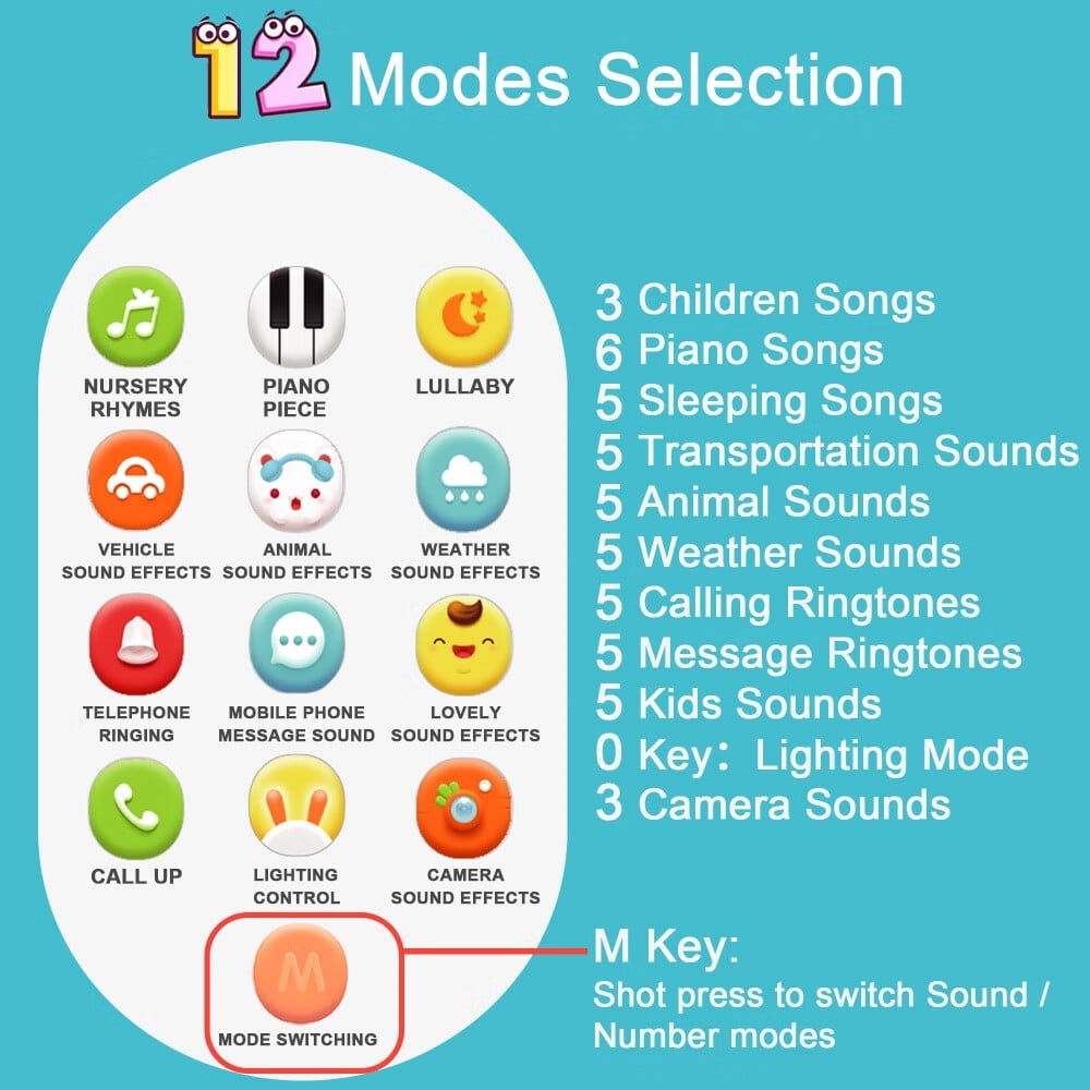 1 Year Old Girl Birthday Gift,Baby Cell Phone Toy Sensory Learning Toys with 12 Functions,Baby Girl Toys 6 to 12 Months Multi Sound Effects with Light Teething Toys for Babies Infants