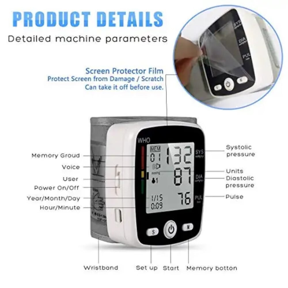 Talking Blood Pressure Monitor,Automatic Large LCD Display Adjustable Wrist Cuff,Electronic Rechargeable BP Monitors