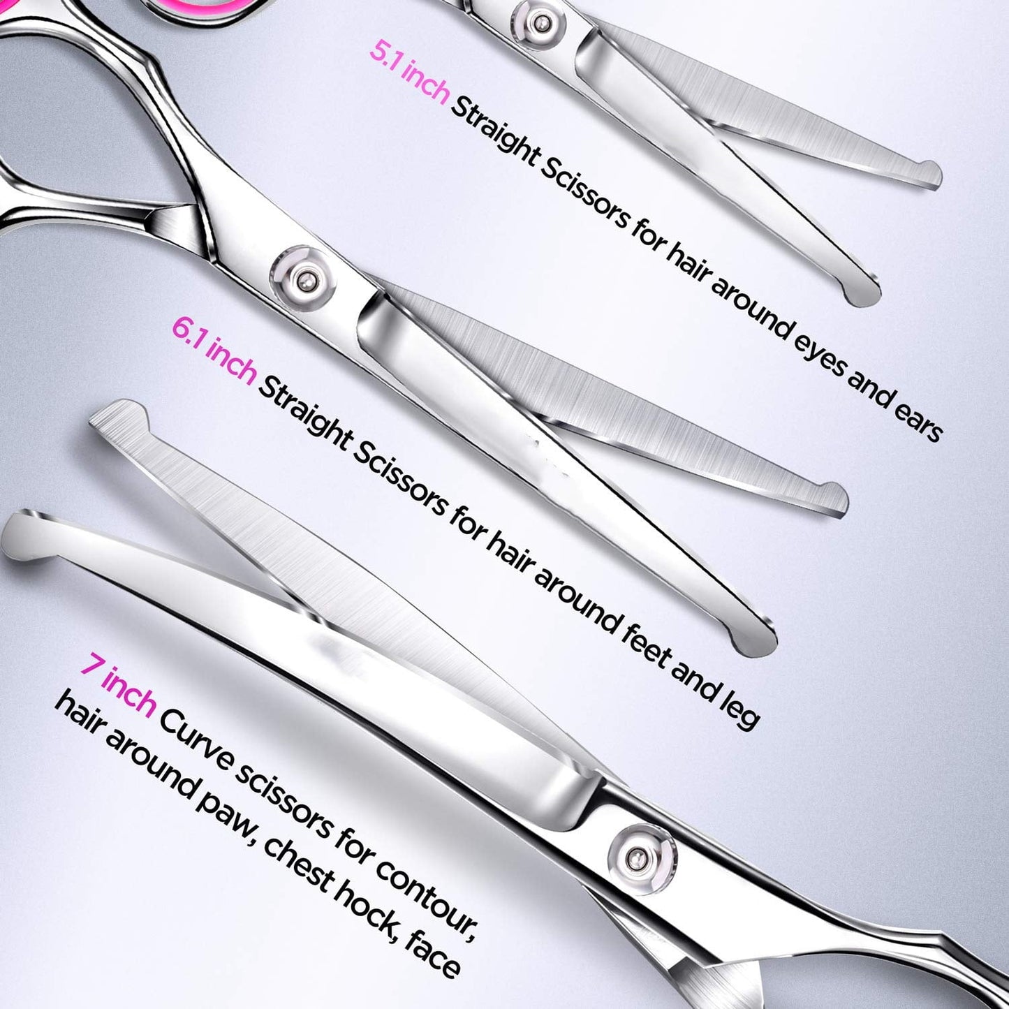 ZOUYUE Titanium Coated Professional 6 in 1 4CR Stainless Steel Dog Grooming Scissors with Safety Round Tip,Heavy Duty Pet Grooming Scissor for Dogs,Cats and Other Animals