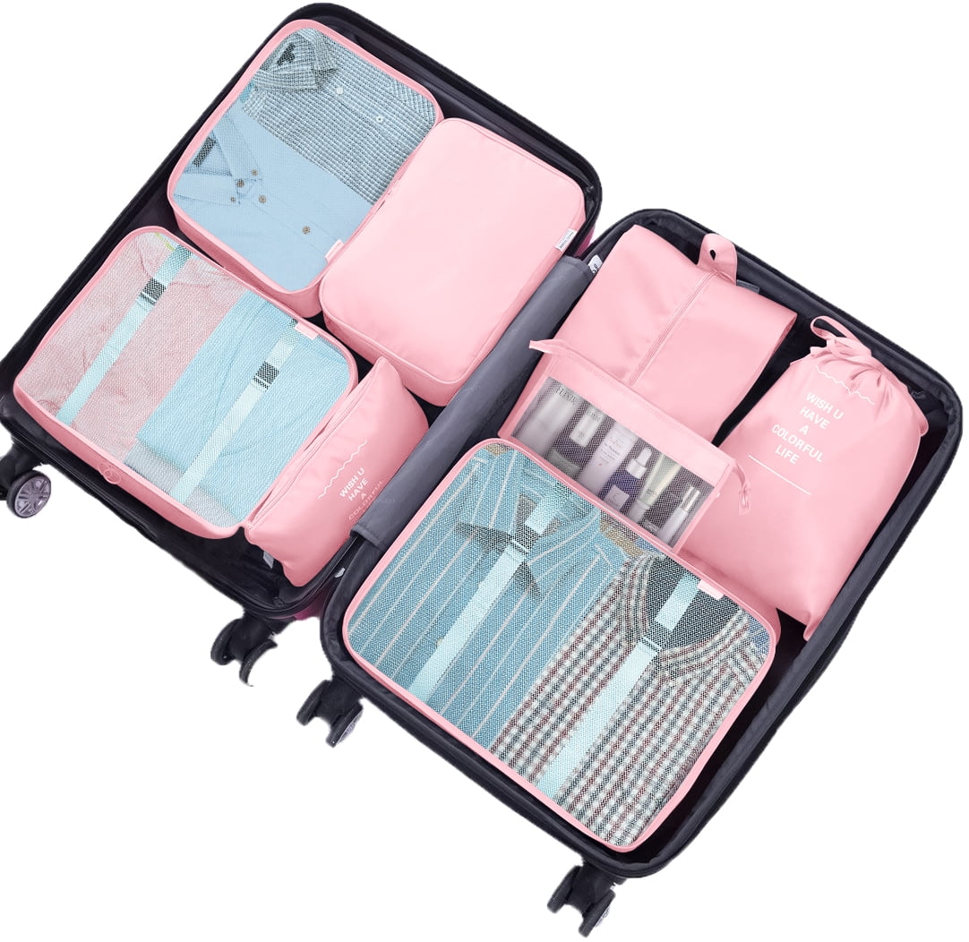 ZOUYUE Packing Cubes for Travel, 8Pcs Travel Cubes Set Foldable Suitcase Organizer Lightweight Luggage Storage Bag, Pink