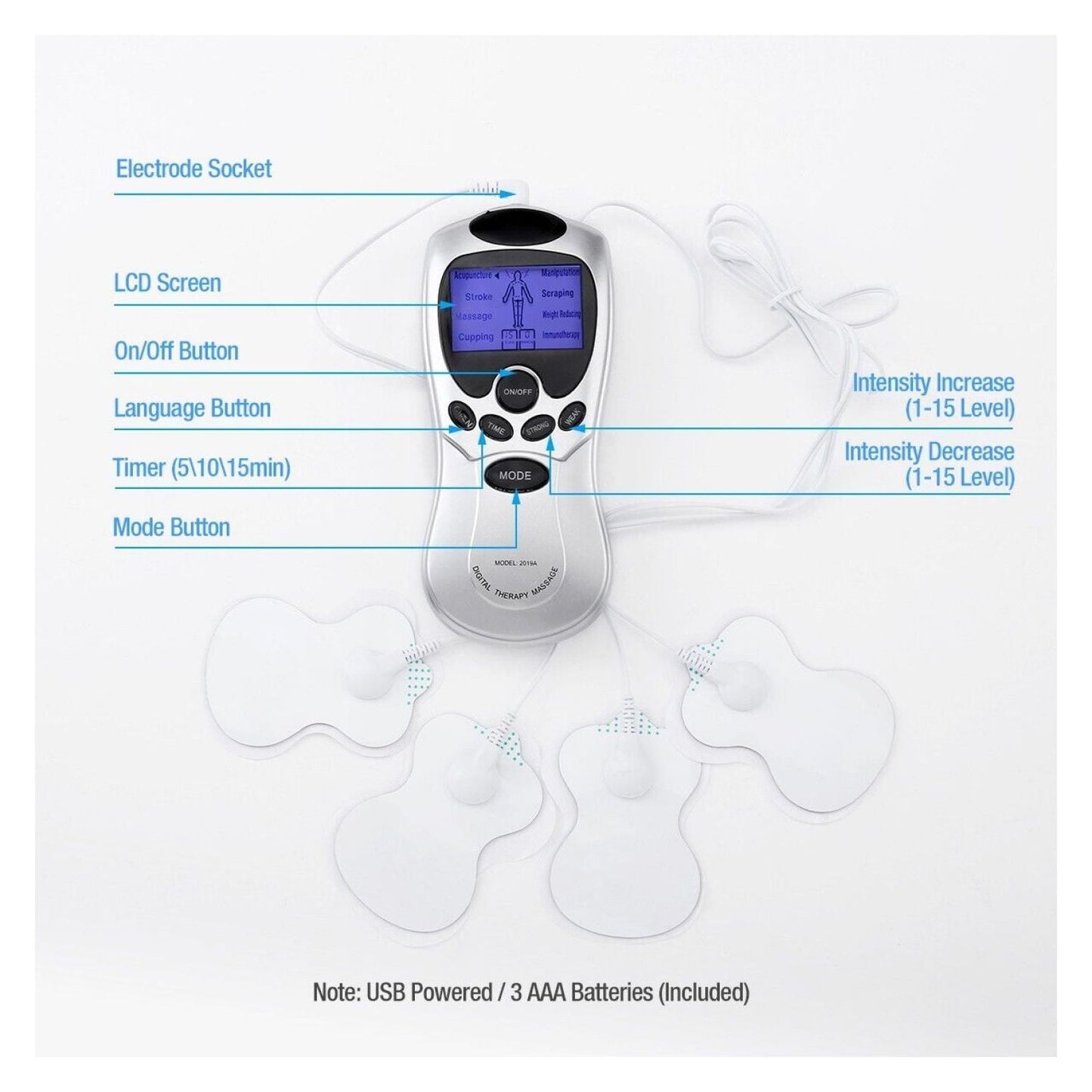 LCD Unit Machine Electric Pulse Massager Muscle Stimulator Pain Relief Therapy