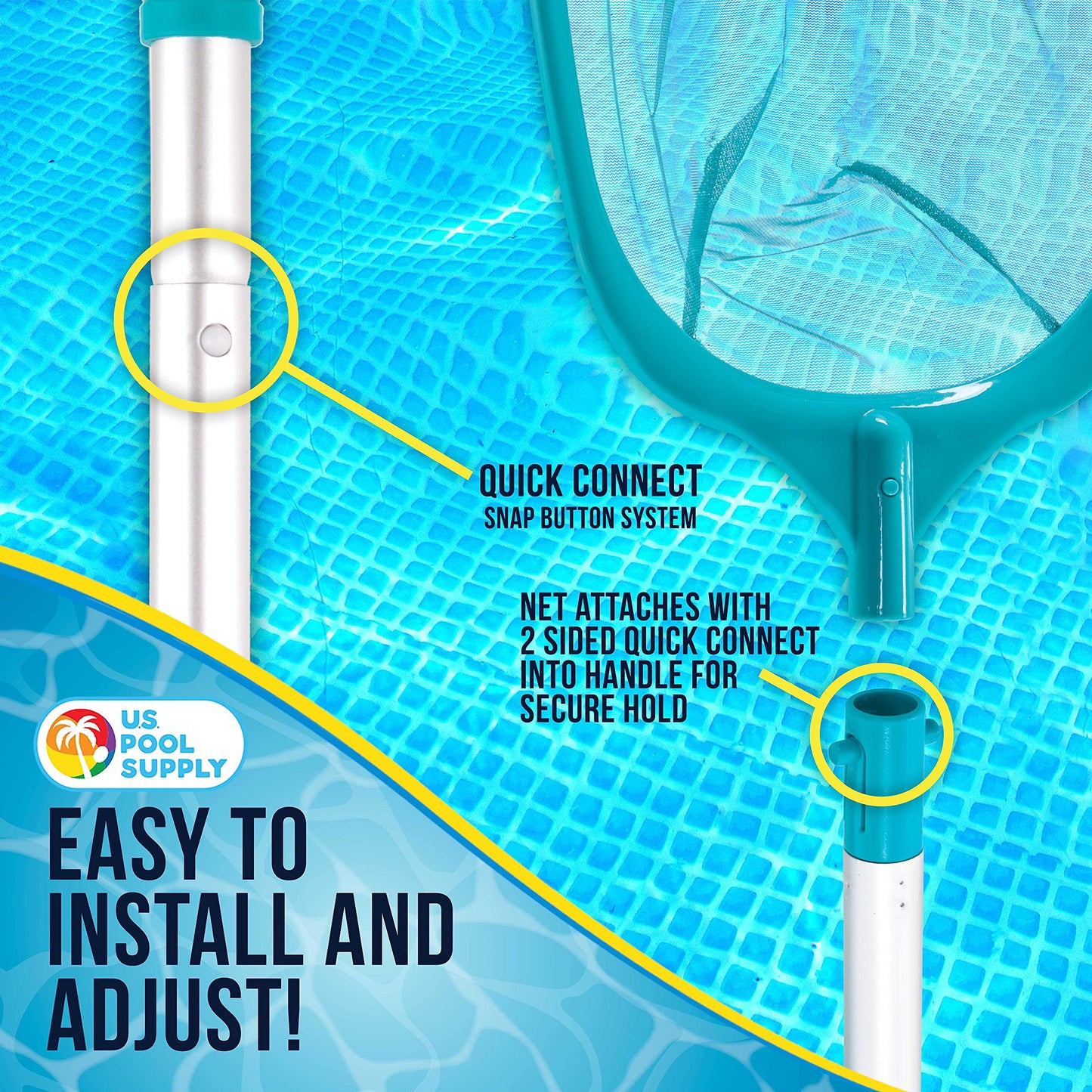 ZOUYUE Swimming Pool 5 Foot Leaf Skimmer Net with 4 Aluminum Pole Sections - 6 Deep Ultra Fine Mesh Netting Bag Basket for Fast Cleaning of The Finest Debris - 60 Long, Clean Spas, Ponds
