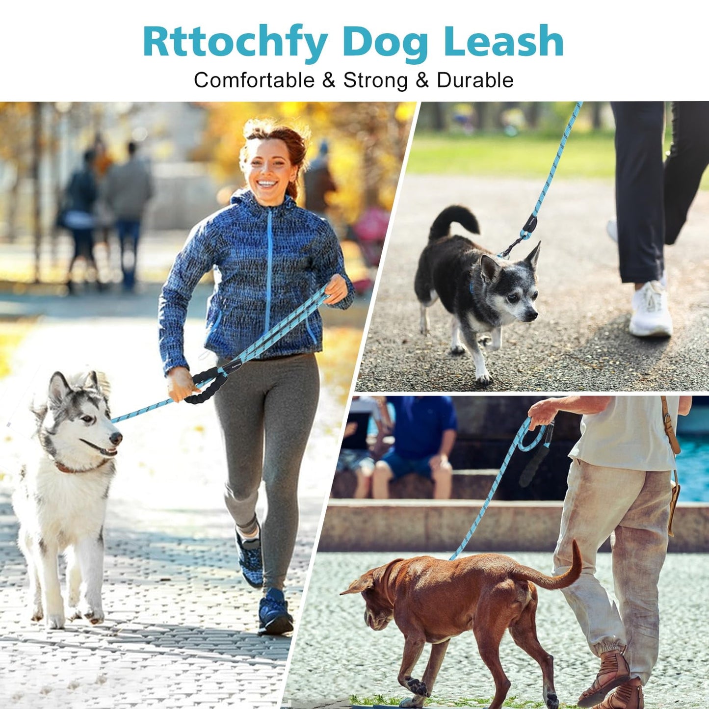 ZOUYUE Rope Dog Leash 5 FT with Comfortable Padded Handle, Highly Reflective Threads Dog Leash for Large/Medium Dogs, 1/2 inch, Multi-Color