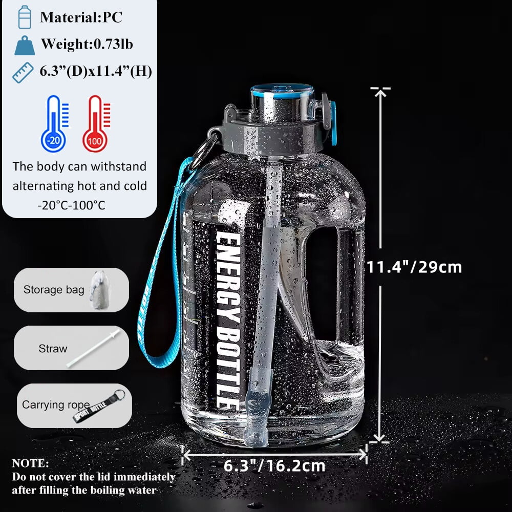 1 Gallon Water Bottles,128 oz Motivational Time Marked Water Bottle With Straw,BPA Free,Leak Proof Sports Water Bottle,Clear
