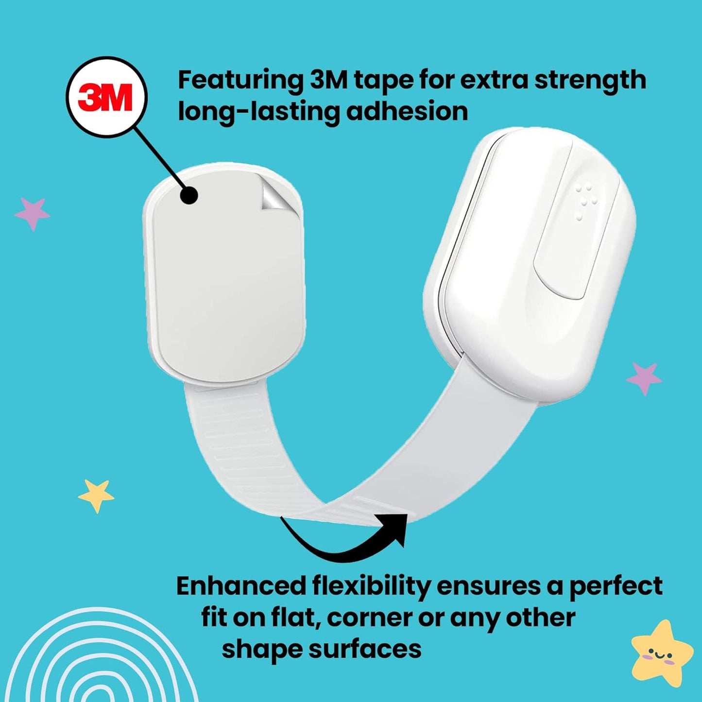 (10 Pack) Premium Cabinet Locks Baby Proofing, Child Proof Cabinet Locks, Cupboard Locks for Children with 3M Adhesive + 4 Extra Stickers