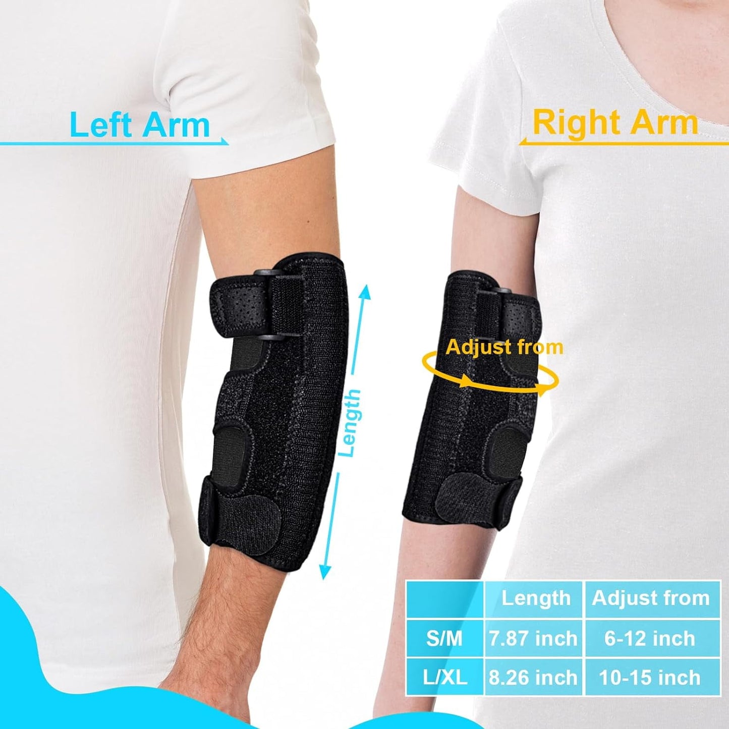 Elbow Brace for Ulnar Nerve Entrapment, Adjustable Cubital Tunnel Brace with 2 Removable Metal Splint for Sleeping, Elbow Immobilizer for Cubital Tunnel Syndrome, Ulnar Nerve Brace for Women & Men