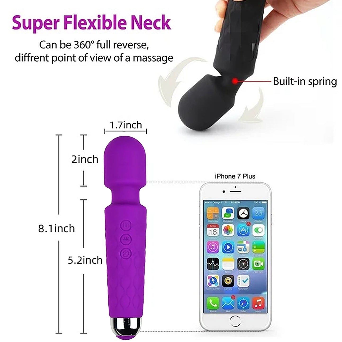 ZOUYUE Percussion Mini Handheld Electric Personnal Massager Wand Rechargeable&Waterproof Handheld Deep Tissue Neck Back Massager for Shoulder, Leg, Calf, Foot, Muscle, and Back Pain Relief(Purple)