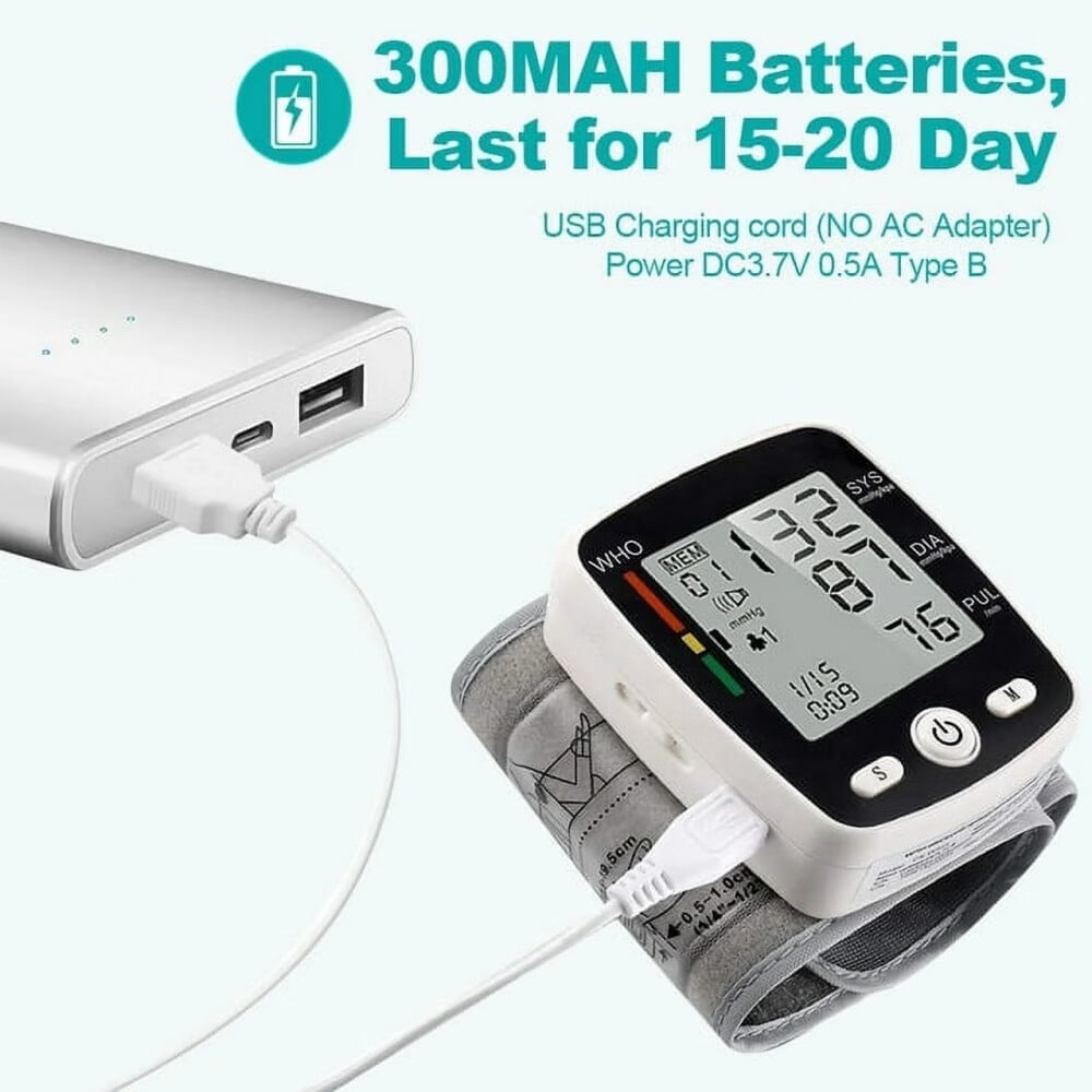 Talking Blood Pressure Monitor,Automatic Large LCD Display Adjustable Wrist Cuff,Electronic Rechargeable BP Monitors
