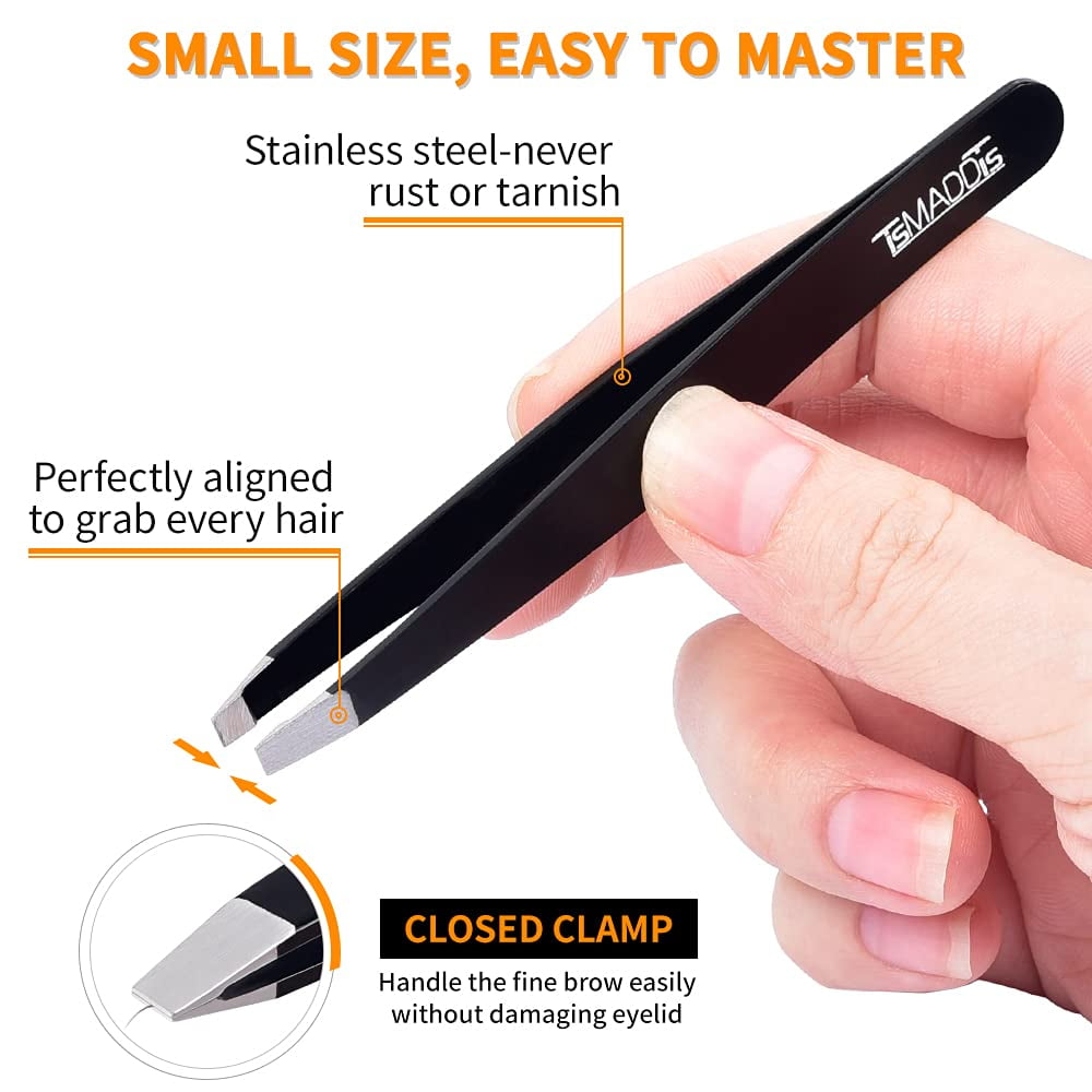 ZOUYUE Eyebrow Tweezer Set for Women or Men, 6 Pcs Precision Tweezers Set for Eyebrows with Curved Scissors for Ingrown Hair, Hair Plucking Daily Beauty Tools with Leather Travel Case(Black)