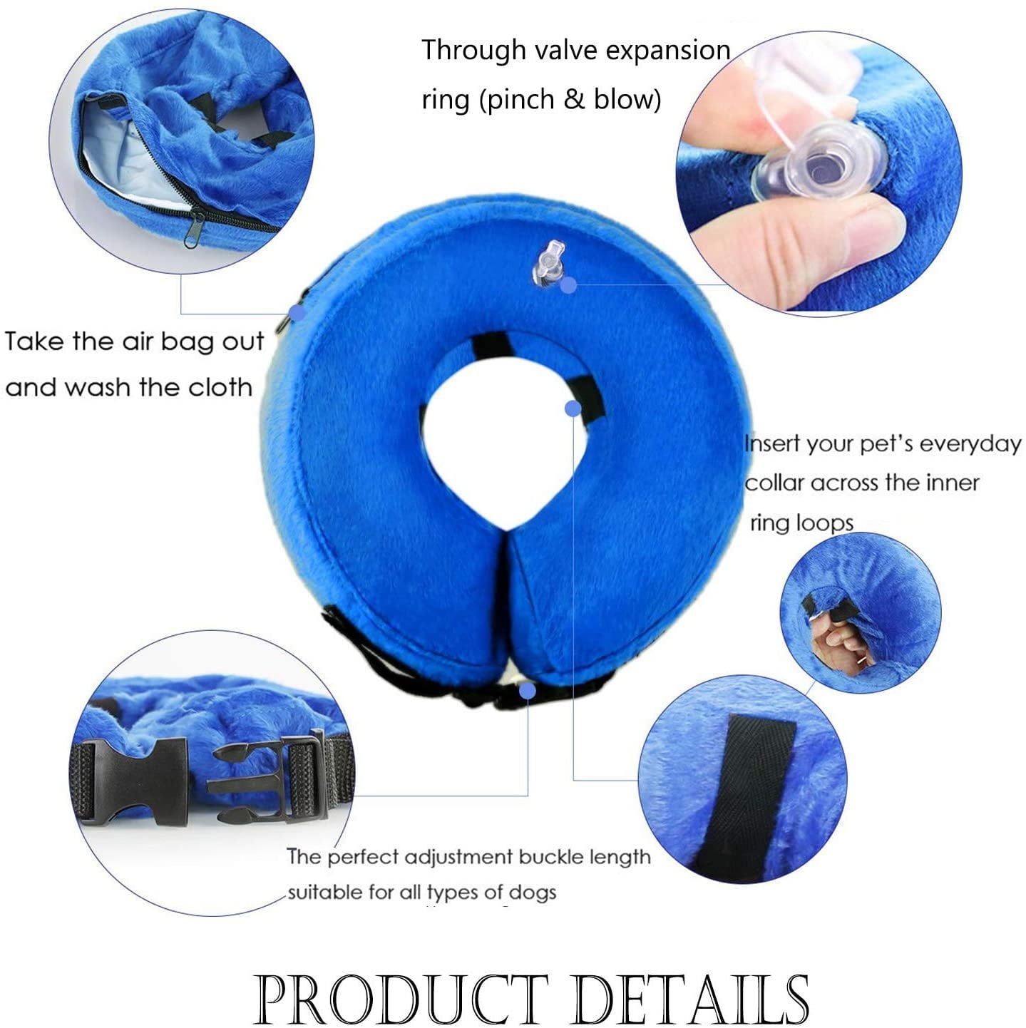 ZOUYUE Protective Inflatable Cone Collar for Dogs and Cats, Soft Pet Recovery E-Collar Cone Small Medium Large Dogs, Designed to Prevent Pets from Touching Stitches