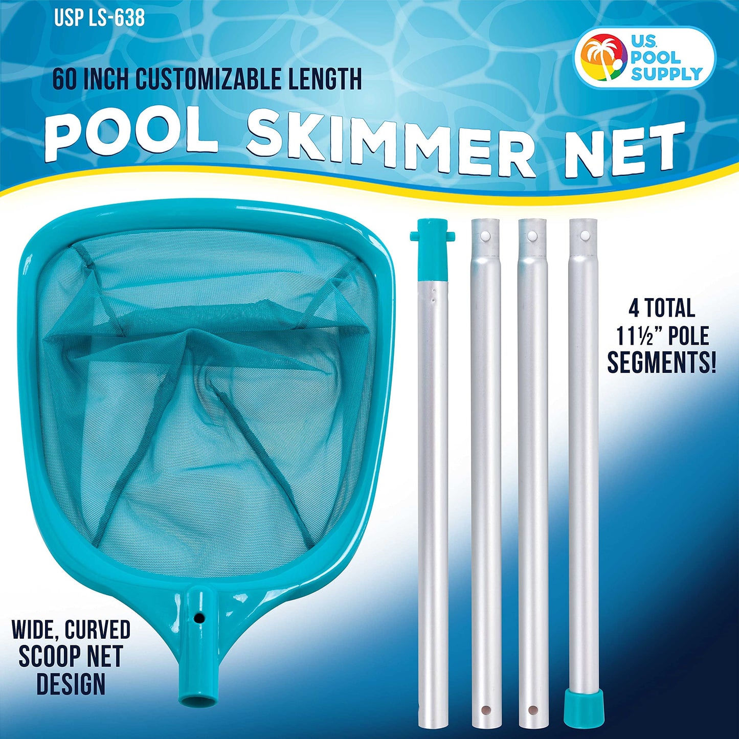 ZOUYUE Swimming Pool 5 Foot Leaf Skimmer Net with 4 Aluminum Pole Sections - 6 Deep Ultra Fine Mesh Netting Bag Basket for Fast Cleaning of The Finest Debris - 60 Long, Clean Spas, Ponds