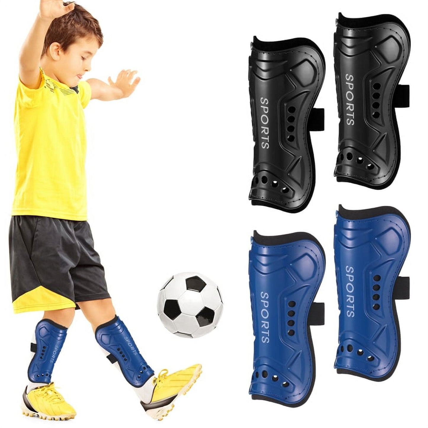 (Blue,Black)2Pair Soccer Shin Guards for Boys,Calf Protection Soccer Shin Pads for Toddler 5-12 Years