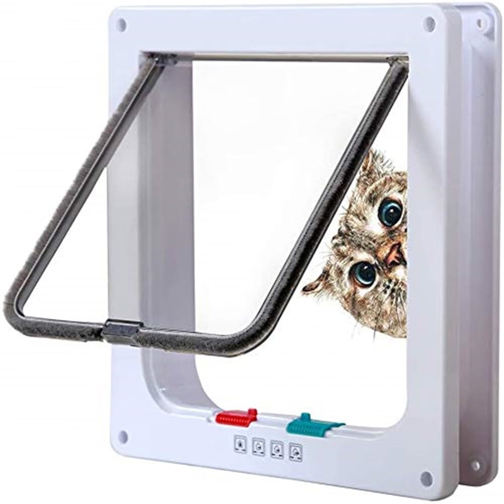 ZOUYUE 4 Way Lock Cat Door for Exterior Doors,Pet Door Flap for Window,Wall,Easy Install,Keeps Dogs Out of Cats Space,Food,and Litter Box(X-Large,7.87inx8.66in Flap)