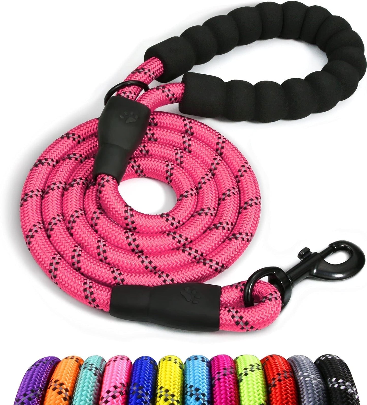 ZOUYUE Rope Dog Leash 5 FT with Comfortable Padded Handle, Highly Reflective Threads Dog Leash for Large/Medium Dogs, 1/2 inch, Multi-Color