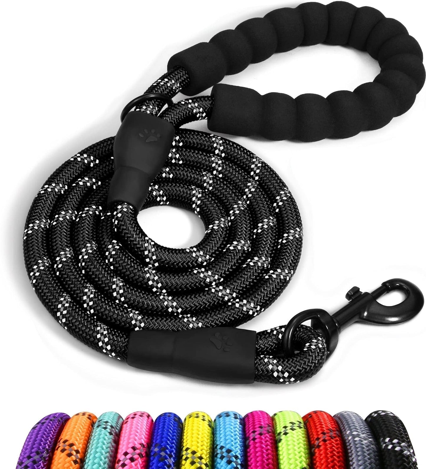 ZOUYUE Rope Dog Leash 6.5 FT with Comfortable Padded Handle, Highly Reflective Threads Dog Leash for Large/Medium Dogs, 1/2 inch, Multi-Color