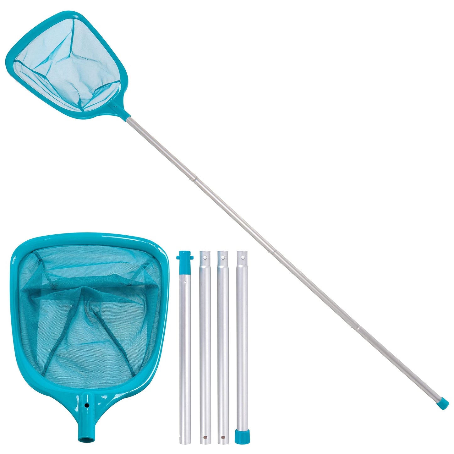 ZOUYUE Swimming Pool 5 Foot Leaf Skimmer Net with 4 Aluminum Pole Sections - 6 Deep Ultra Fine Mesh Netting Bag Basket for Fast Cleaning of The Finest Debris - 60 Long, Clean Spas, Ponds