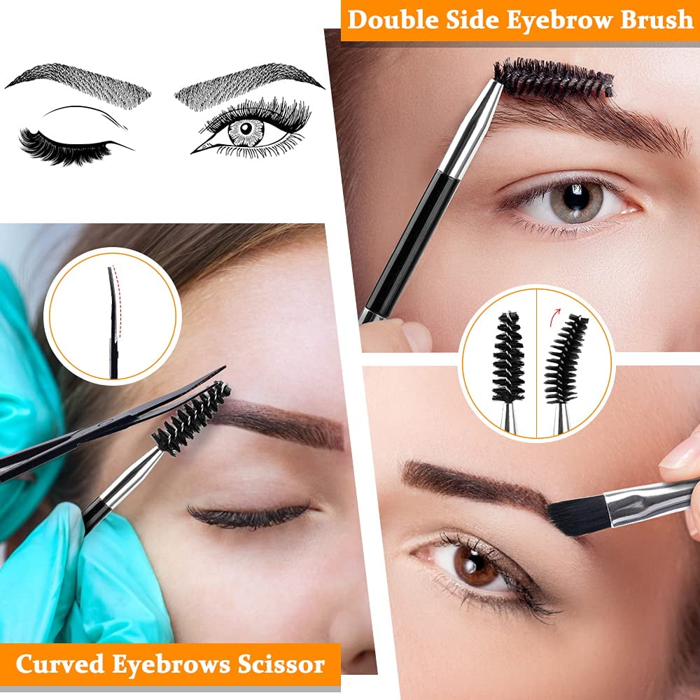 ZOUYUE Eyebrow Tweezer Set for Women or Men, 6 Pcs Precision Tweezers Set for Eyebrows with Curved Scissors for Ingrown Hair, Hair Plucking Daily Beauty Tools with Leather Travel Case(Black)