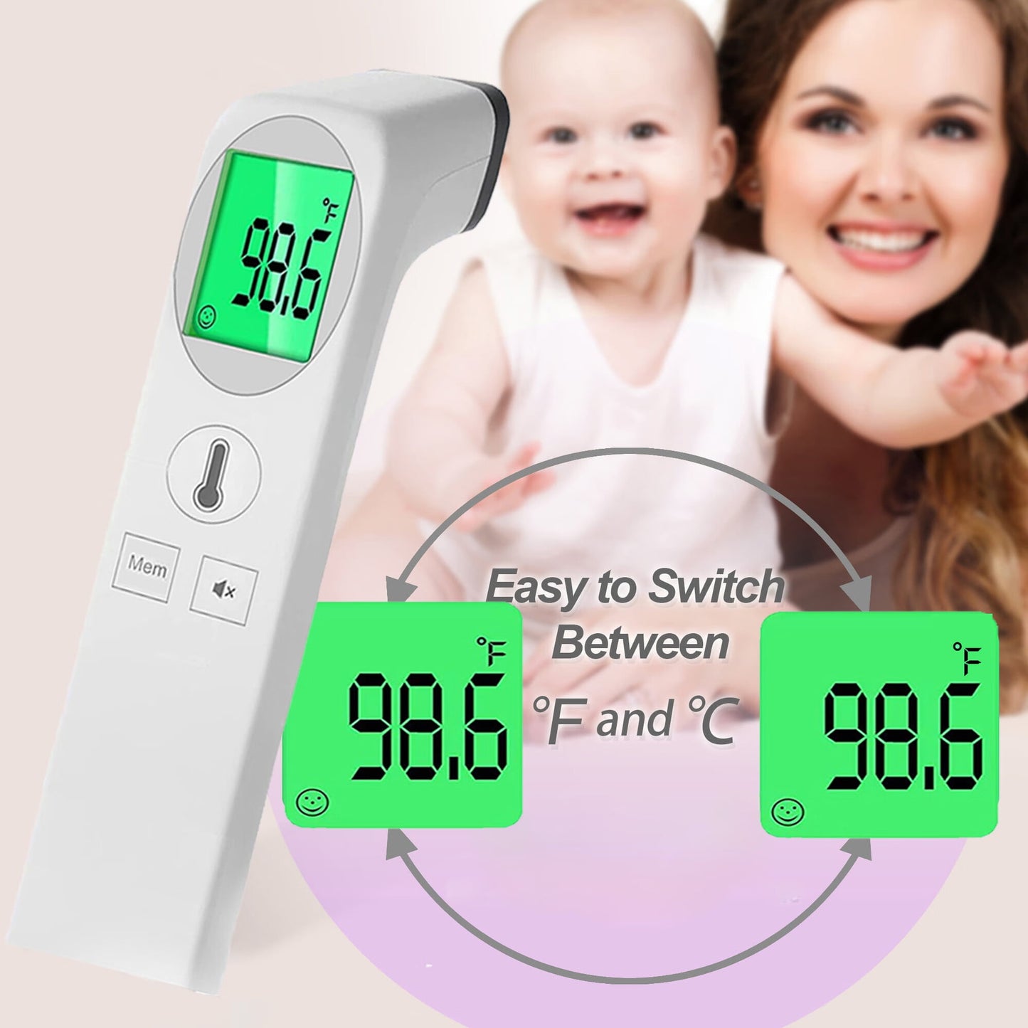 Touchless Forehead Thermometer for Adults and Kids, Digital Infrared Thermometer for Fever