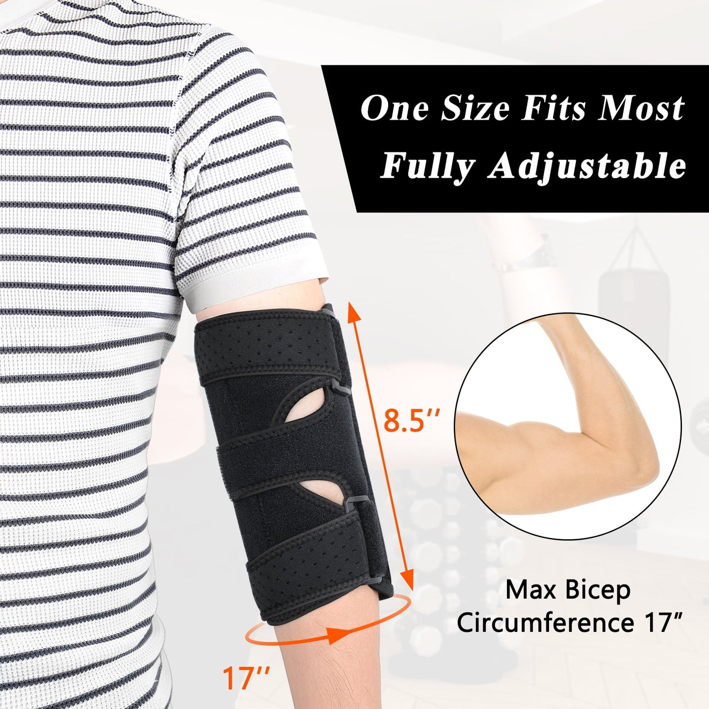 1 Pcs Tennis Elbow Brace,Night Sleep Elbow Support,Comfortable Elbow Splint,Adjustable Stabilizer with 2 Removable Metal Splints for Cubital Tunnel Syndrome,Tendonitis,Elbow sleeve for Men,Women