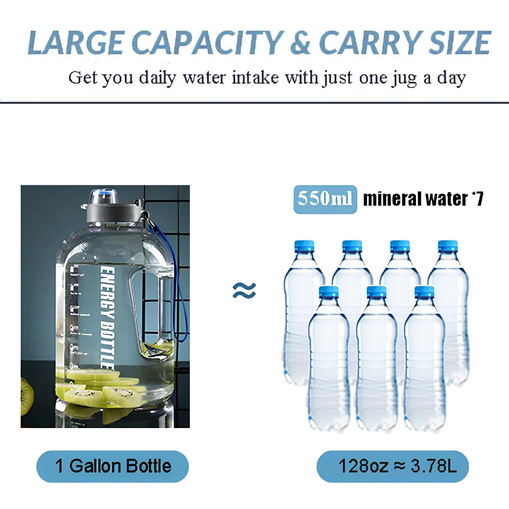 1 Gallon Water Bottles,128 oz Motivational Time Marked Water Bottle With Straw,BPA Free,Leak Proof Sports Water Bottle,Clear