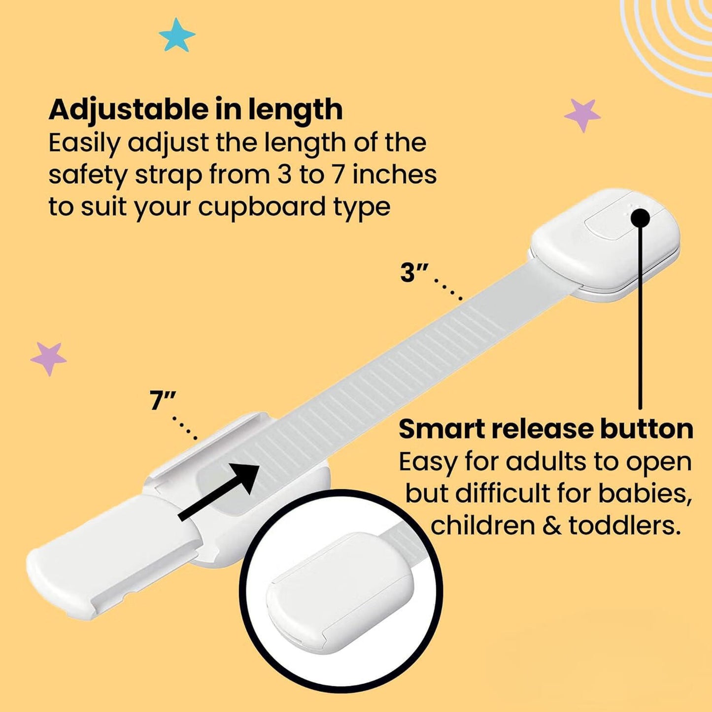 (10 Pack) Premium Cabinet Locks Baby Proofing, Child Proof Cabinet Locks, Cupboard Locks for Children with 3M Adhesive + 4 Extra Stickers