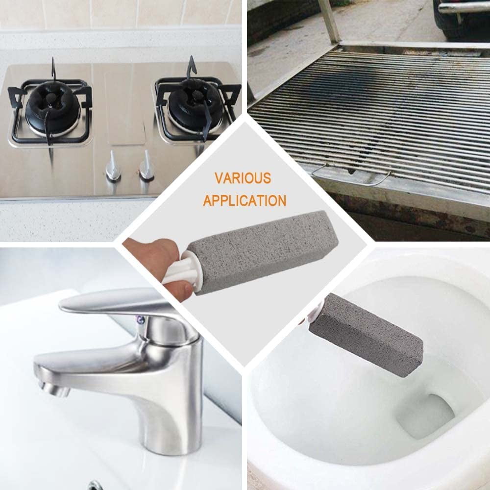 ZOUYUE Pumice Cleaning Stone with Handle, Toilet Bowl Ring Remover Cleaner Brush Stains and Hard Water Ring Remover Rust Grill Griddle Cleaner for Kitchen/Bath/Pool/Household Cleaning 4 Pack