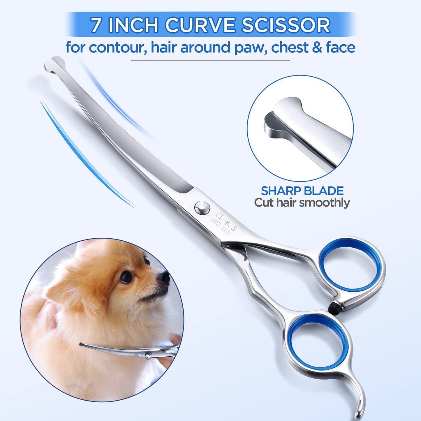 ZOUYUE Titanium Coated Professional 6 in 1 4CR Stainless Steel Dog Grooming Scissors with Safety Round Tip, Heavy Duty Pet Grooming Scissor for Dogs, Cats and Other Animals