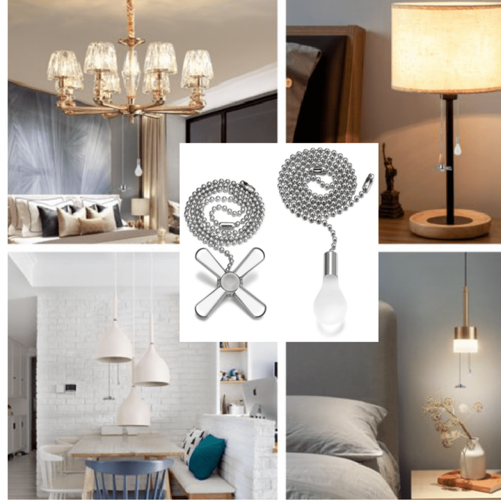 1 Pcs Ceiling Fan Pull Chain Beaded Ball Extension Chains with Light Bulb and Fan Cord,Silver