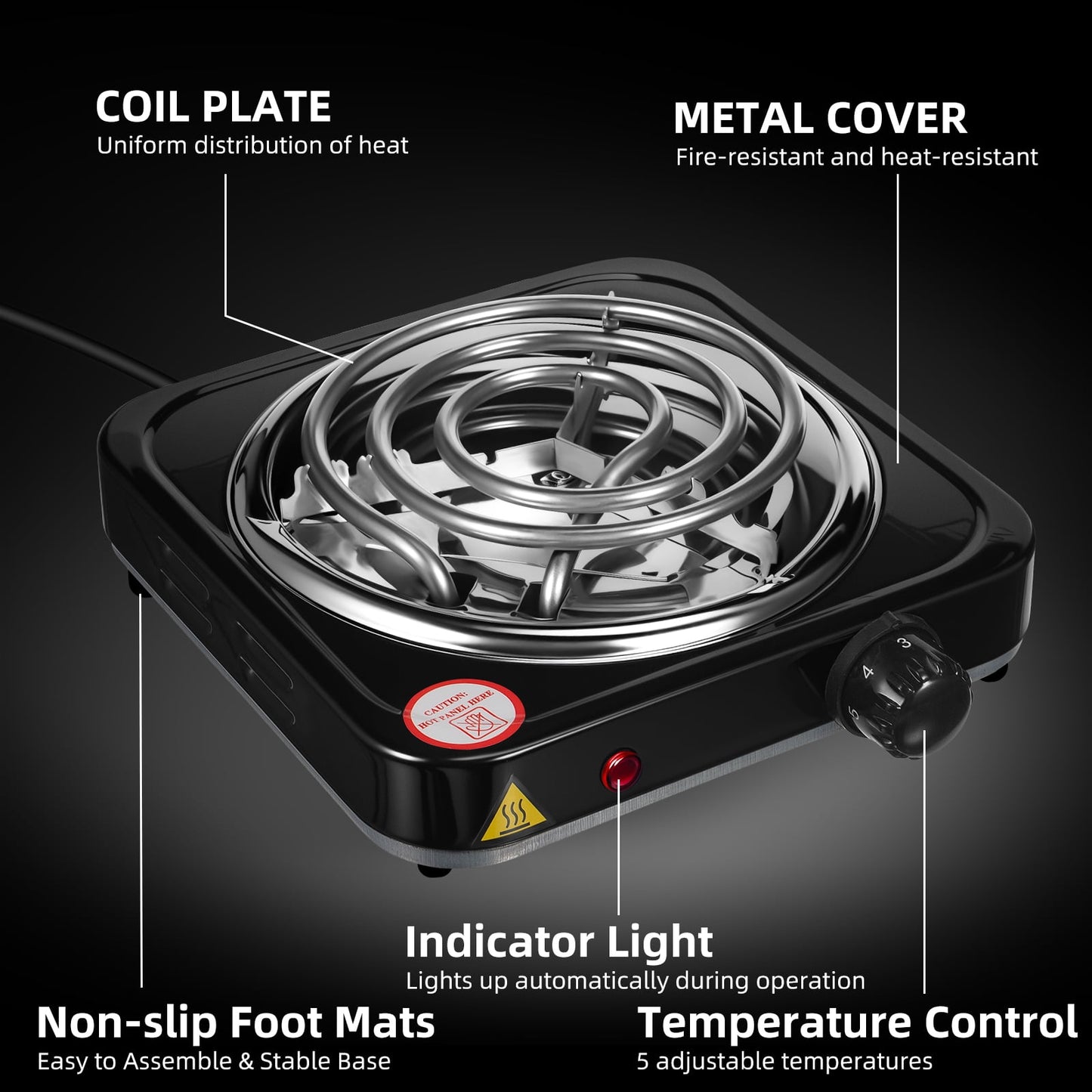 1 Burner Electric Portable Camping Stove,Single Burner,1000W 110V