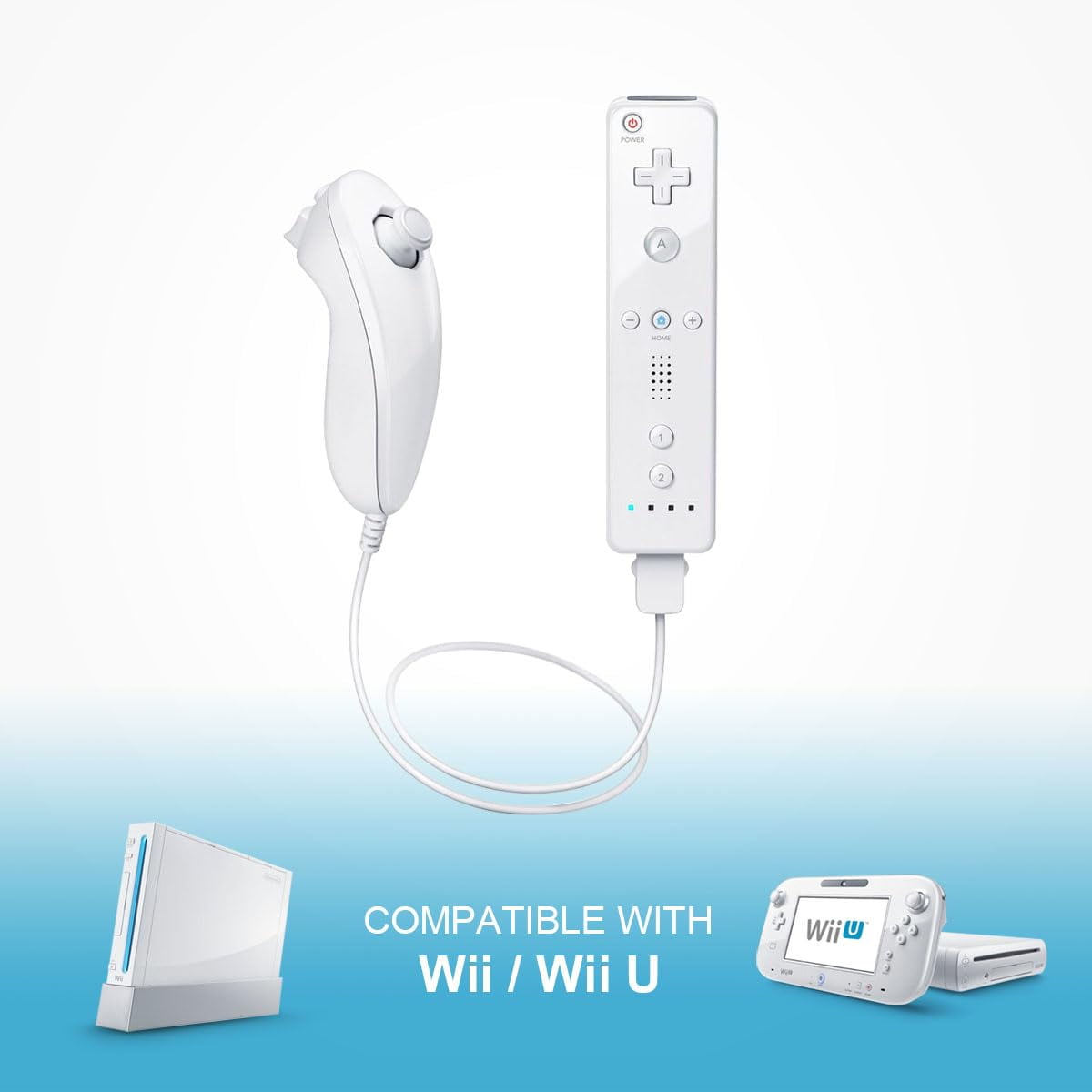 ZOUYUE Remote Controller and Nunchaku Controller Replacement for Wii Remote Controller and Nunchaku, Compatible with Nintendo Wii/Wii U Console, with Silicone Case and Wrist Strap