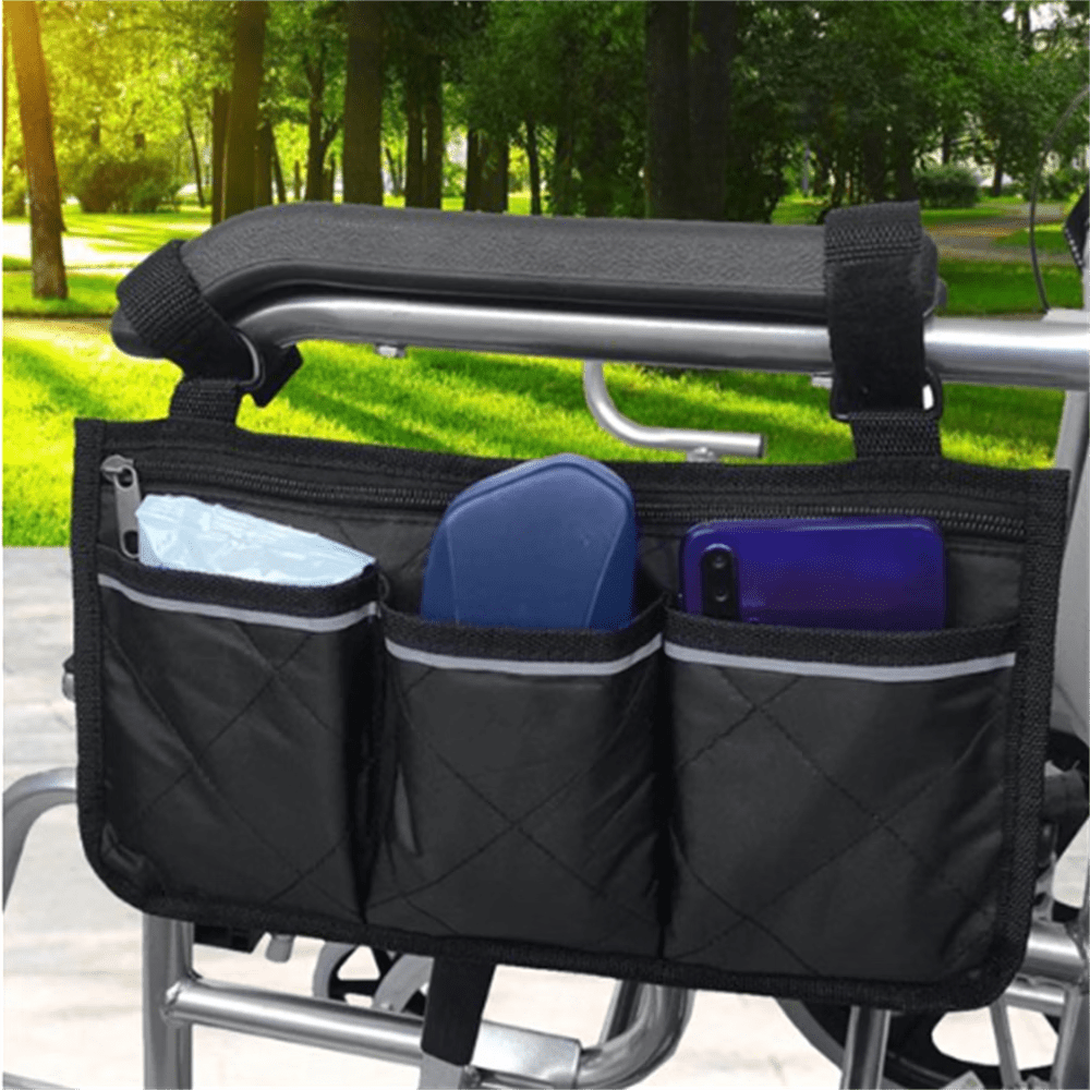 ZOUYUE Wheelchair Side Bag Waterproof Armrest Pouch for Newspaper Magazines Glasses Phones Tablets Portable Wheelchair Bag with Reflective Stripe Fits Walkers Rollators Scooters