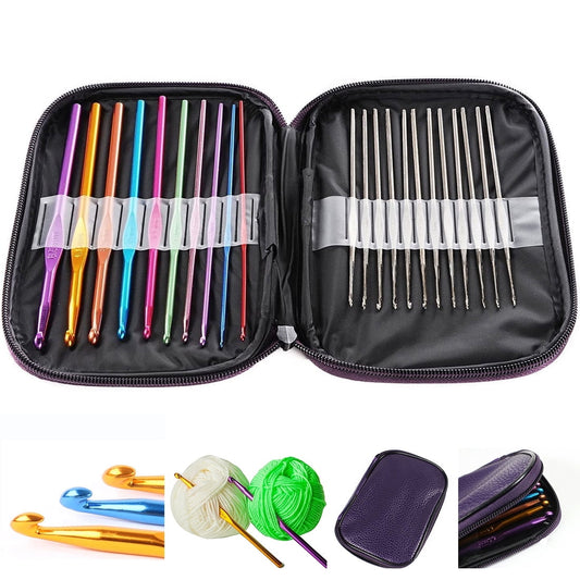 1 Set 22pcs Colorful Aluminum Crochet Hooks Needles Knit Weave Craft Yarn Tools