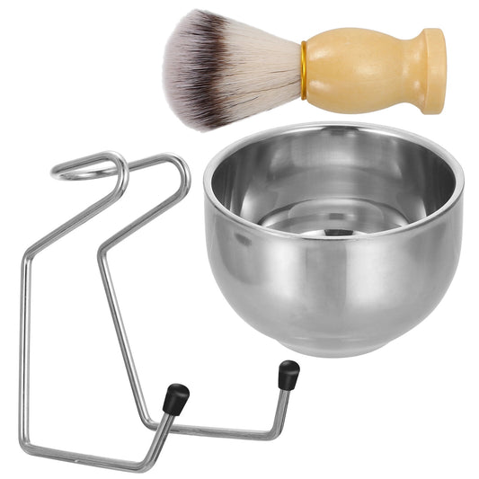 1 Set Mens Shaving Brush Set Hair Shaving Brush Stand Stainless Steel with Bowl for Men Grooming Set