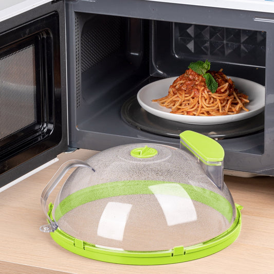 10 Inch Microwave Splatter Cover,Microwave Cover for Food with Integrated Handle and Water Steamer,Green Microwave Food Cover,Splatter Guard