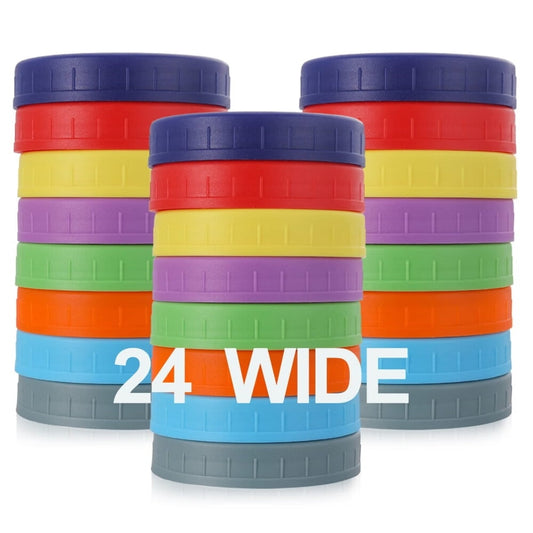 [ 24 Pack ] Wide Mouth Mason Jar Lids Plastic,Reusable Canning Lids Plastic,Kerr and More - Colored Plastic Storage Caps for Mason/Canning Jars - Leak-Proof