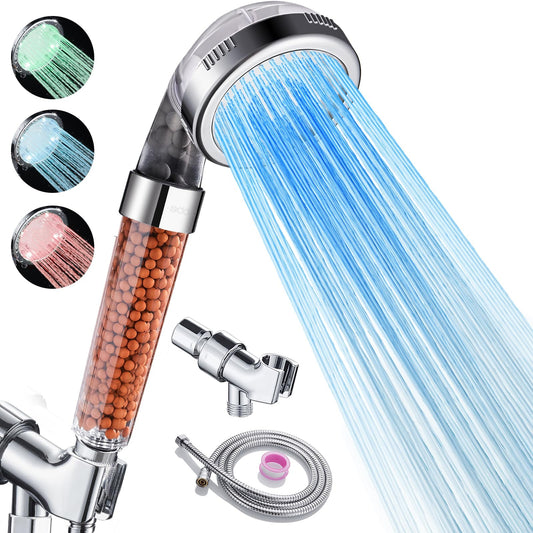 ZOUYUE Filtered LED Shower Head with Handheld, Color Changing, High Pressure Shower Head with Filter, Water Saving Spray Handheld Showerheads with Hose and Base for Dry Skin & Hair