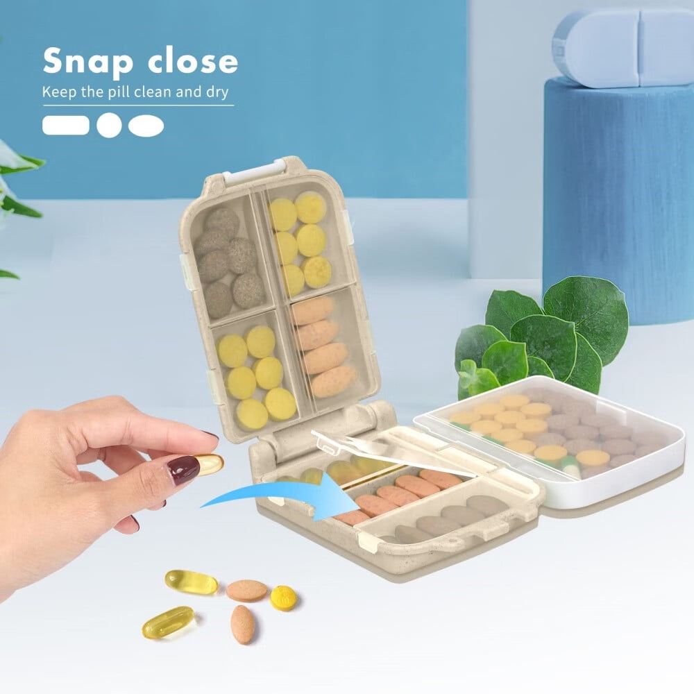 [2 Pack] Pill Organizer,Pill Cases,8 Compartments Portable Travel Pill Box for Pocket Purse Medicine Vitamin Holder Container