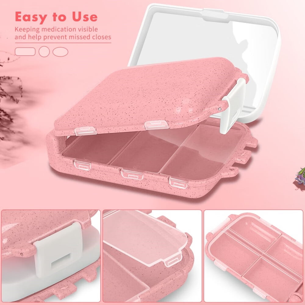 [2 Pack]Pill Organizer,Pill Cases,8 Compartments Portable Travel Pill Box for Pocket Purse Medicine Vitamin Holder Container