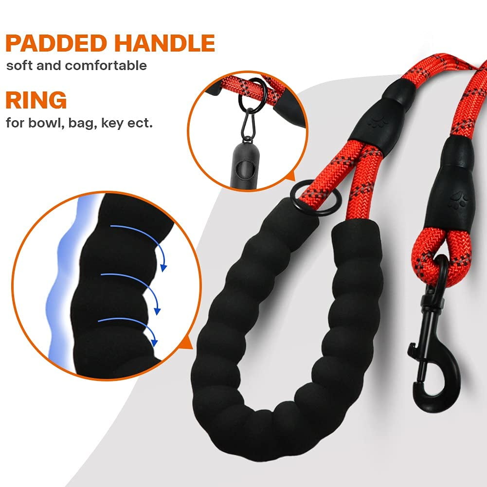 ZOUYUE Rope Dog Leash 6.5 FT with Comfortable Padded Handle, Highly Reflective Threads Dog Leash for Large/Medium Dogs, 1/2 inch, Multi-Color