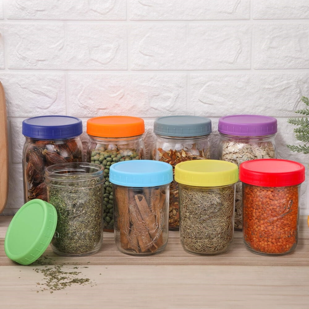 [ 24 Pack ] Wide Mouth Mason Jar Lids Plastic,Reusable Canning Lids Plastic,Kerr and More - Colored Plastic Storage Caps for Mason/Canning Jars - Leak-Proof