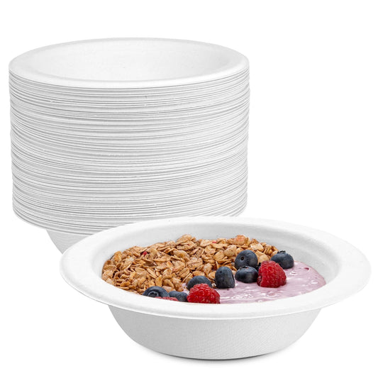 ZOUYUE [50 Pack] 100% Compostable Disposable Bowls 9 oz.Heavy Duty Disposable Bowls,Eco-Friendly Disposable Sugarcane Paper Bowls