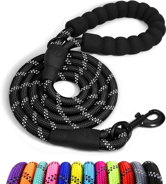 ZOUYUE Rope Dog Leash 5 FT with Comfortable Padded Handle,Highly Reflective Threads Dog Leash for Large/Medium Dogs,1/2 inch,Multi-Color