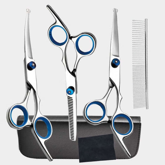 ZOUYUE Titanium Coated Professional 6 in 1 4CR Stainless Steel Dog Grooming Scissors with Safety Round Tip, Heavy Duty Pet Grooming Scissor for Dogs, Cats and Other Animals