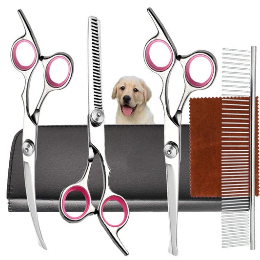 ZOUYUE Titanium Coated Professional 6 in 1 4CR Stainless Steel Dog Grooming Scissors with Safety Round Tip,Heavy Duty Pet Grooming Scissor for Dogs,Cats and Other Animals