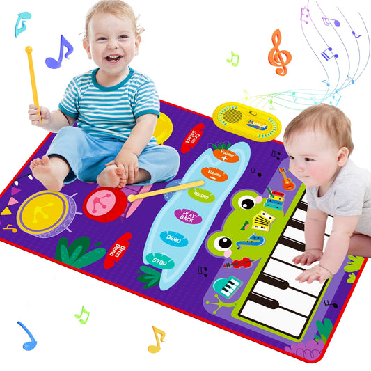 Sihohan Upgraded Baby Toys for 1 Year Old Boys Girls,2 in 1 Musical Toys Toddler Piano & Drum Mat with 2 Sticks,Learning Floor Blanket Birthday Gifts for 1 2 3 4 Year Boys Girls